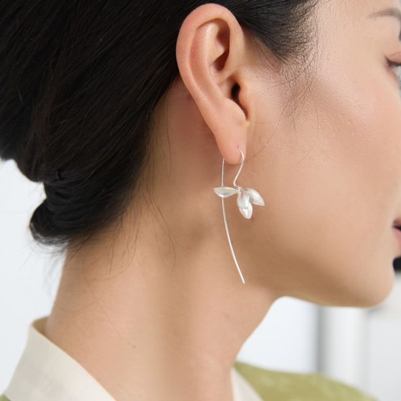 Magnolia Blossom Drop Earrings in Gold or Silver