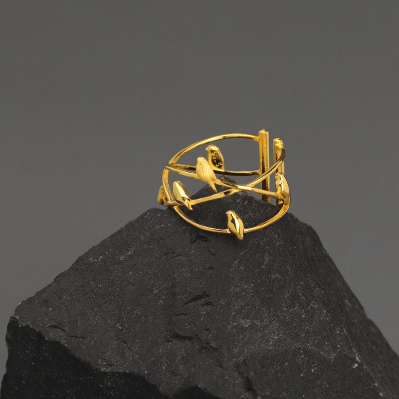 Nature Birds Inspired Gold Statement Ring