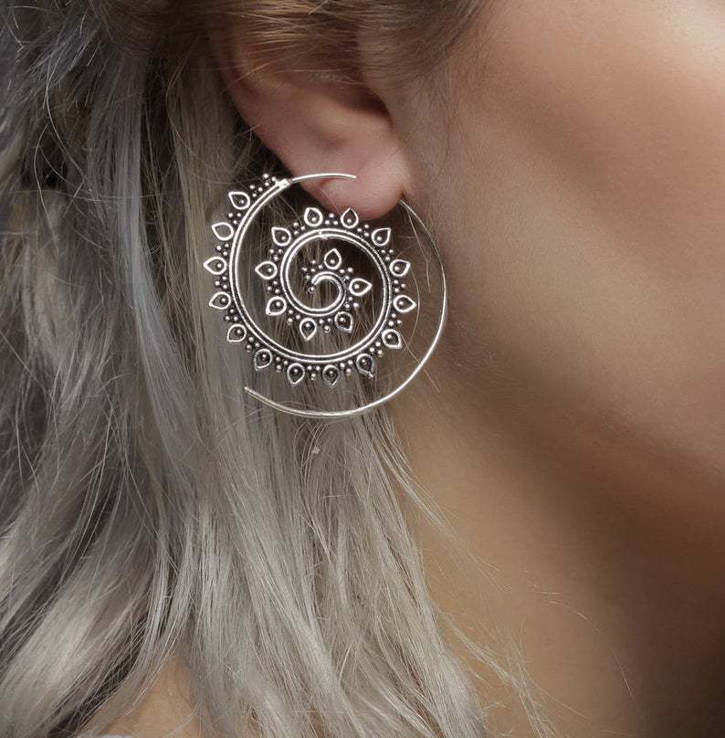 Bohemian Spiral Mandala Earrings with Nature Inspired Tribal Charm