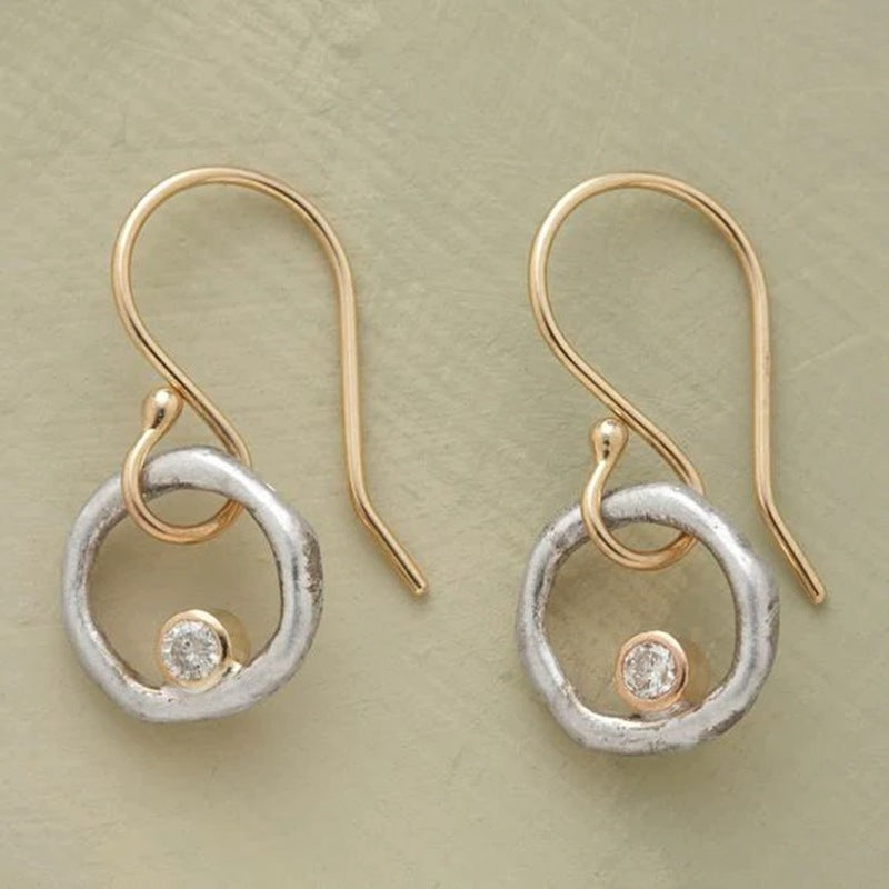Gold and Pearl Circle Earrings with Crystal Center Accent