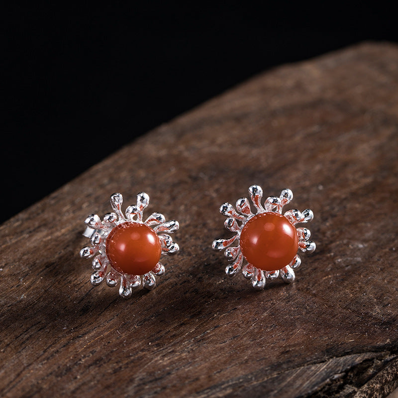 Sunburst Radiance Stud Earrings with Healing Energy Core