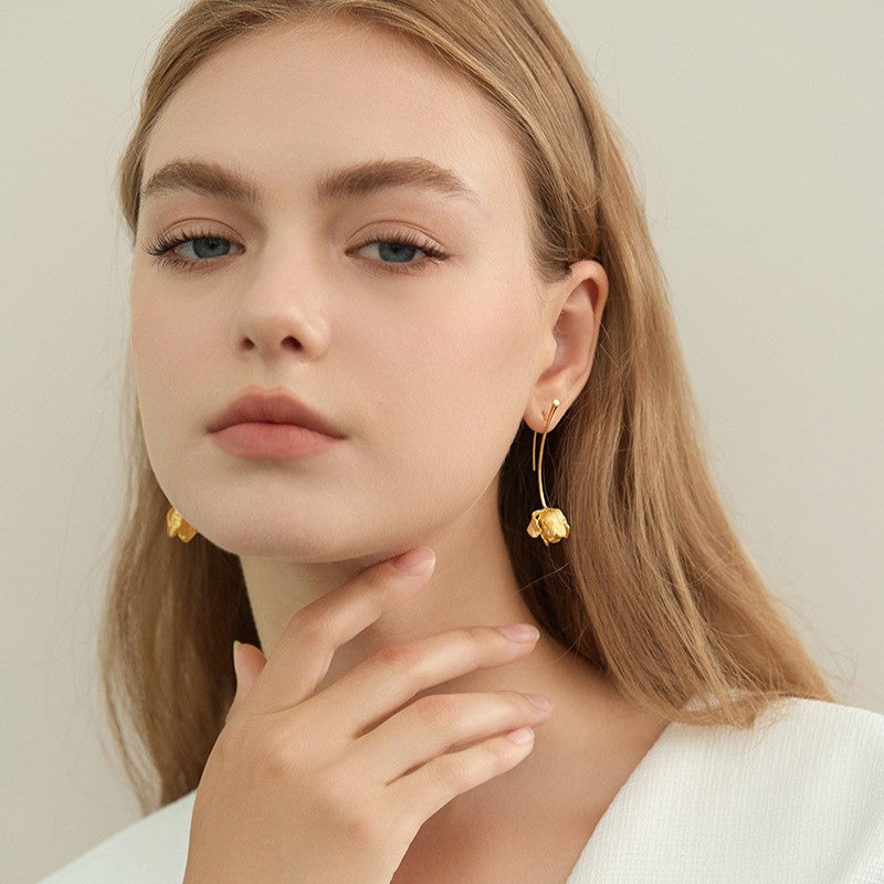 Silver Bud Drop Earrings for Awakening and Graceful Bloom