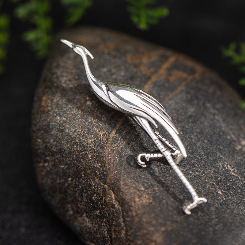 Standing Crane Brooch – Graceful Spirit Animal Bird Pin