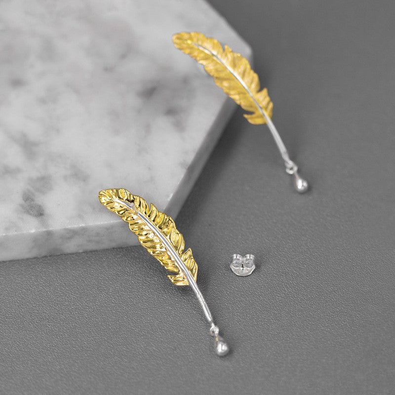 Feather Drop Earrings Gold Silver