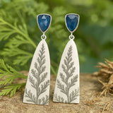 Bohemian Botanical Drop Earrings with Blue Gemstone Accent