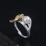 Golden Bird Pearl Ring – Nature-Inspired Adjustable Band