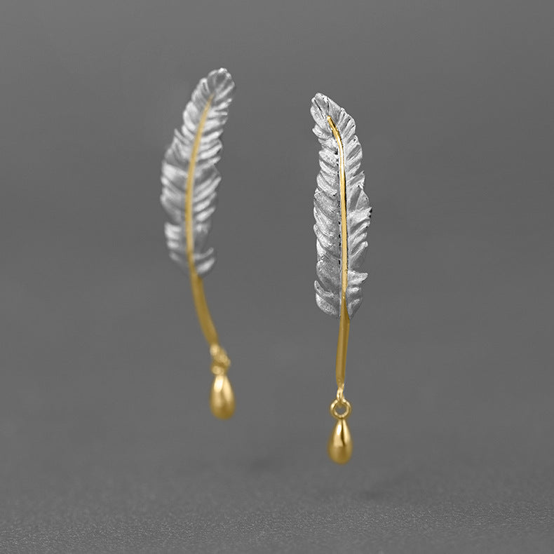 Feather Drop Earrings Gold Silver