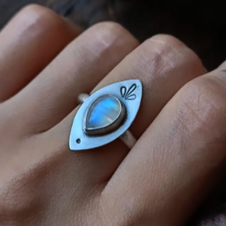 Pear-Shaped Moonstone Ring with Matte Leaf Frame