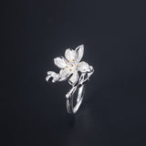 Silver Petal Ring with Golden Stamens for Gentle Energy