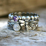 Dragonfly Spinner Ring with Amethyst and Moonstone Accents