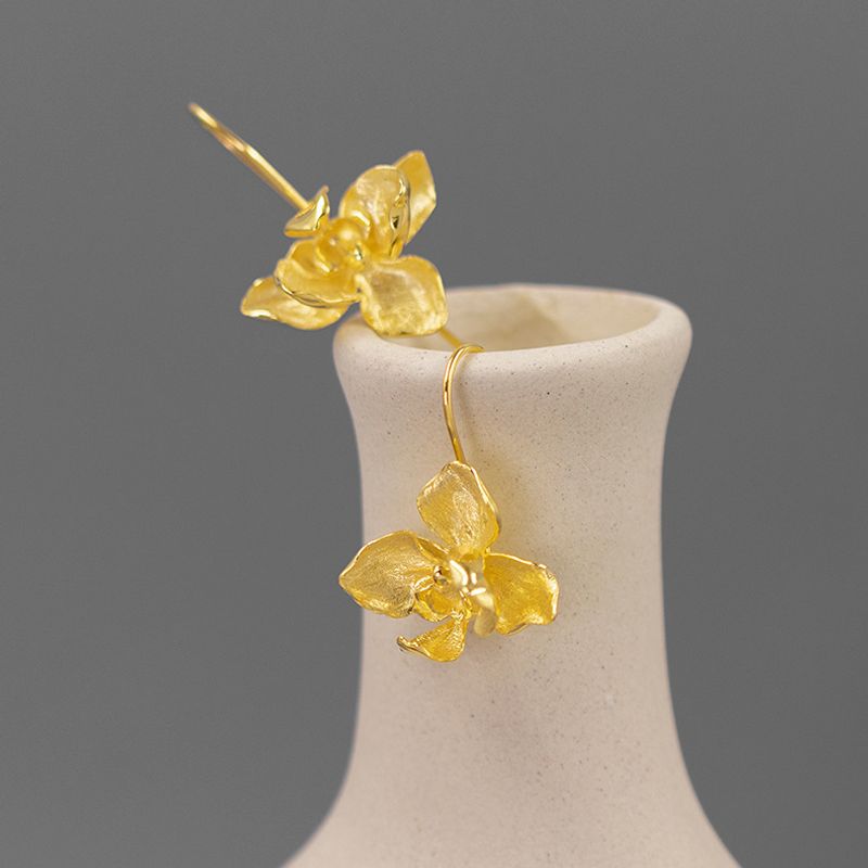 Silver Orchid Threader Earrings for Grace and Energy Flow