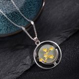 Celestial Blossom Pendant Necklace with Jade and Gold Flowers