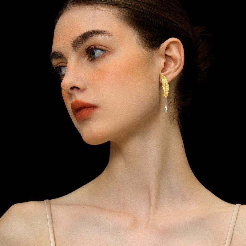 Feather Drop Earrings Gold Silver