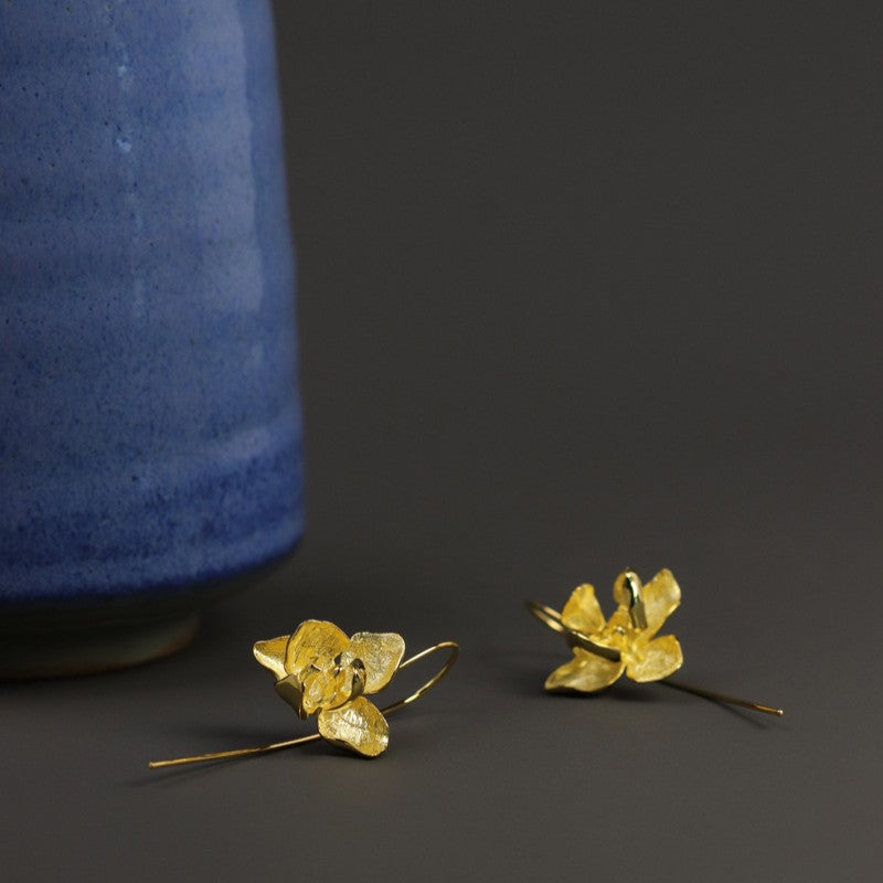 Silver Orchid Threader Earrings for Grace and Energy Flow