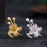 Twin Blossom Adjustable Rings in Gold and Silver Tones