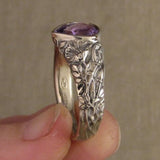 Vintage Floral Ring with Teardrop Purple Gemstone Design