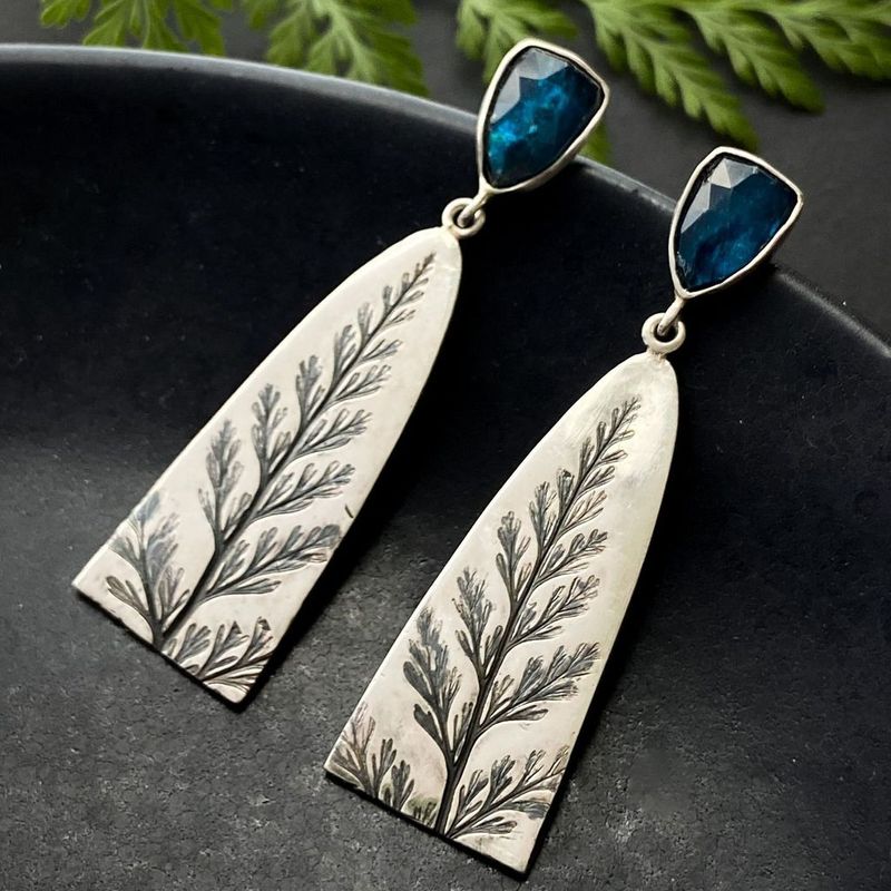 Bohemian Botanical Drop Earrings with Blue Gemstone Accent