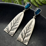 Bohemian Botanical Drop Earrings with Blue Gemstone Accent