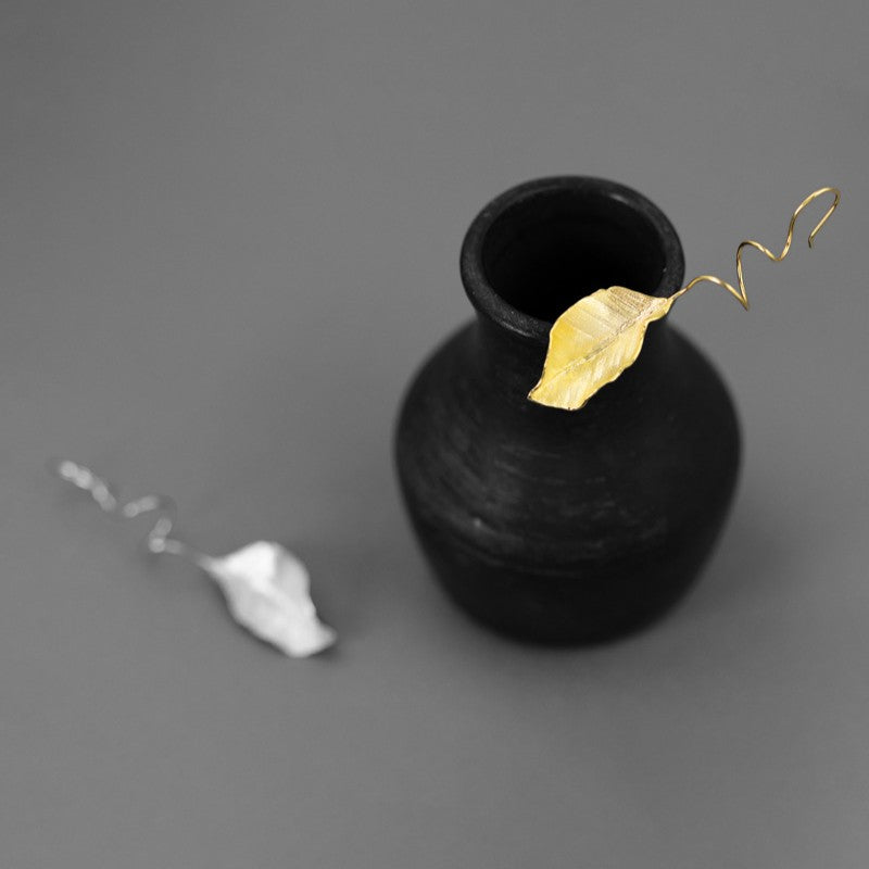 Leaf Drop Earrings Gold Silver Dangle Jewelry
