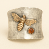 Boho Honeybee Ring with Amber Stone Wide Band