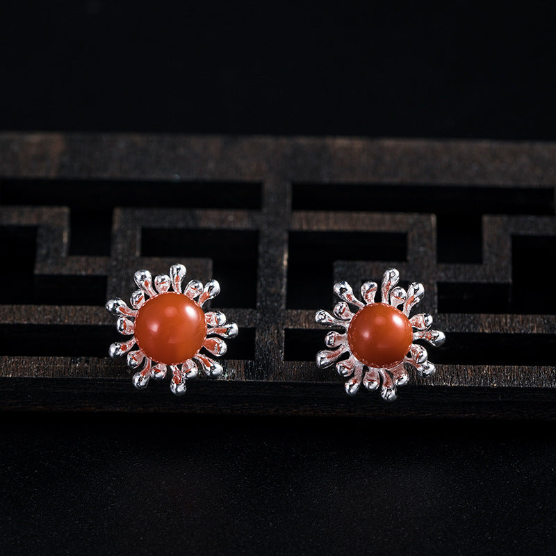Sunburst Radiance Stud Earrings with Healing Energy Core