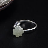 Lotus Seed Pod Ring with White Jade Bloom