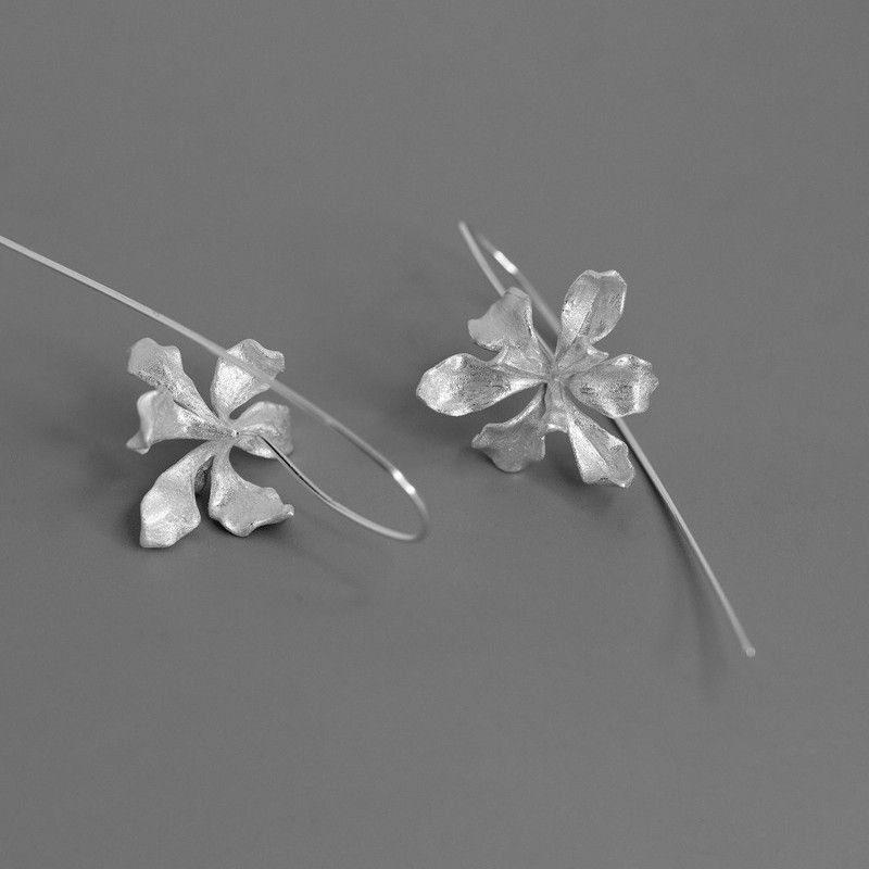 Iris Flower Drop Earrings in Gold or Silver