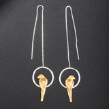 Golden Bird Threader Earrings – Silver Hoop Charm