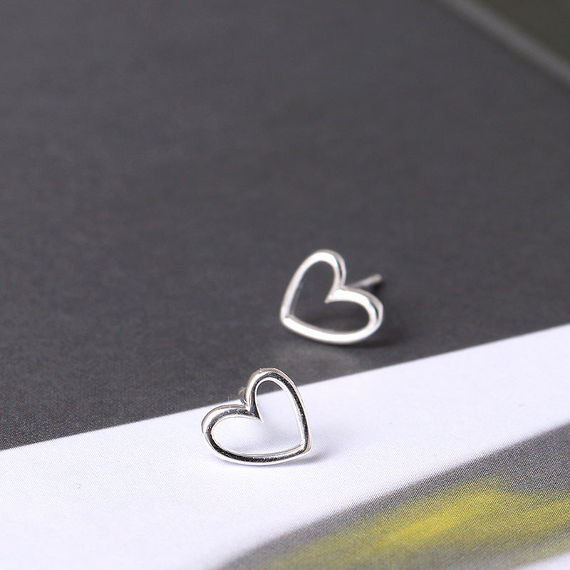 Minimalist Open Heart Stud Earrings in Polished Silver