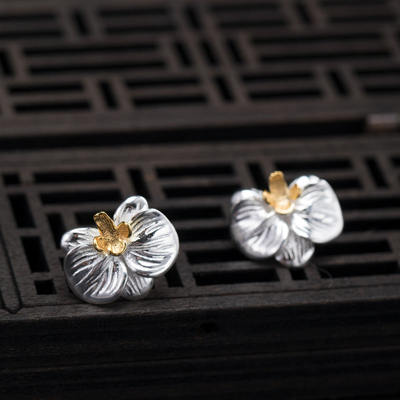 Handmade Silver Flower Stud Earrings with Gold Center