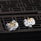 Handmade Silver Flower Stud Earrings with Gold Center