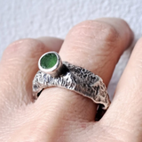 Rough Textured Ring with Deep Forest Green Stone