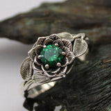 Vintage Floral Green Gemstone Ring with Nature Inspired Design