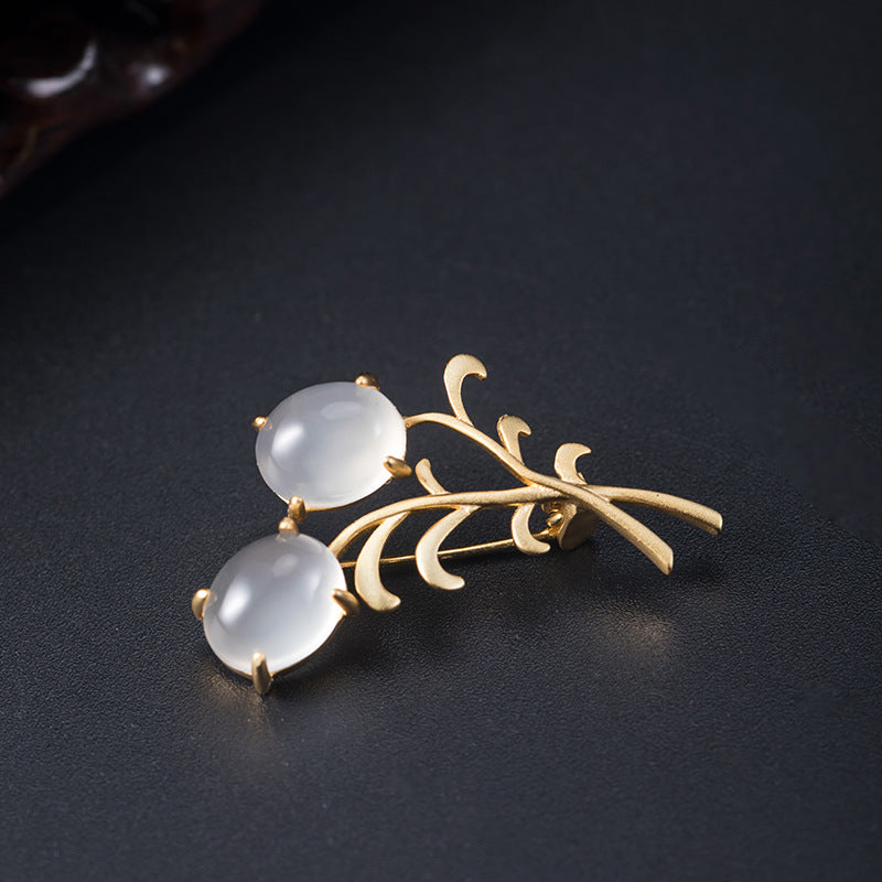 Golden Branch Brooch with Moonstone Energy Drops