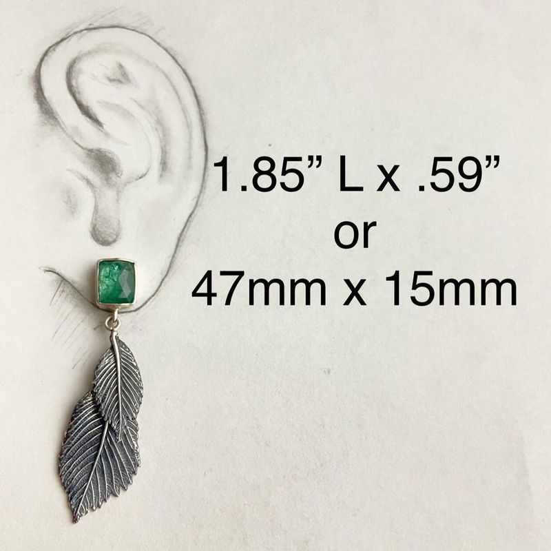 Layered Leaf Drop Earrings with Green Gemstone Nature Design