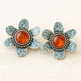 Vintage Amber Flower Stud Earrings Nature Inspired Design