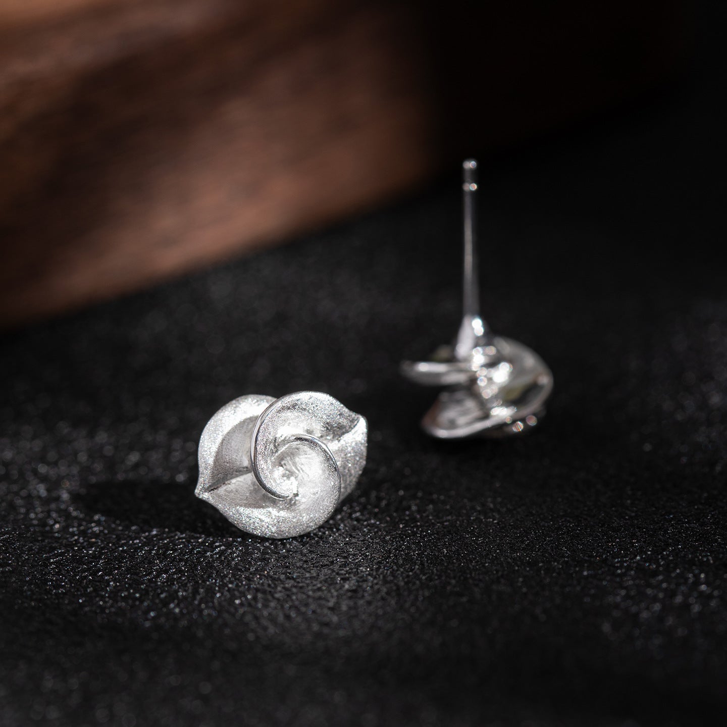 Silver Spiral Leaf Stud Earrings – Whisper of the Grove