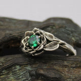 Vintage Floral Green Gemstone Ring with Nature Inspired Design