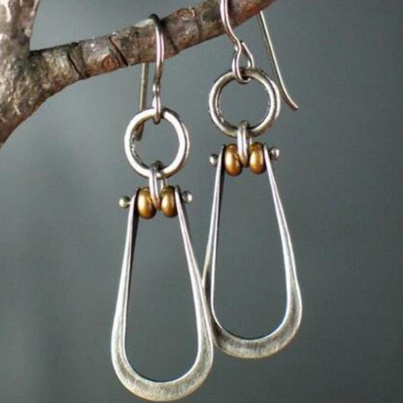 Boho Teardrop Earrings with Golden Beads and Artisan Charm