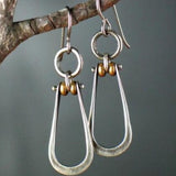 Boho Teardrop Earrings with Golden Beads and Artisan Charm