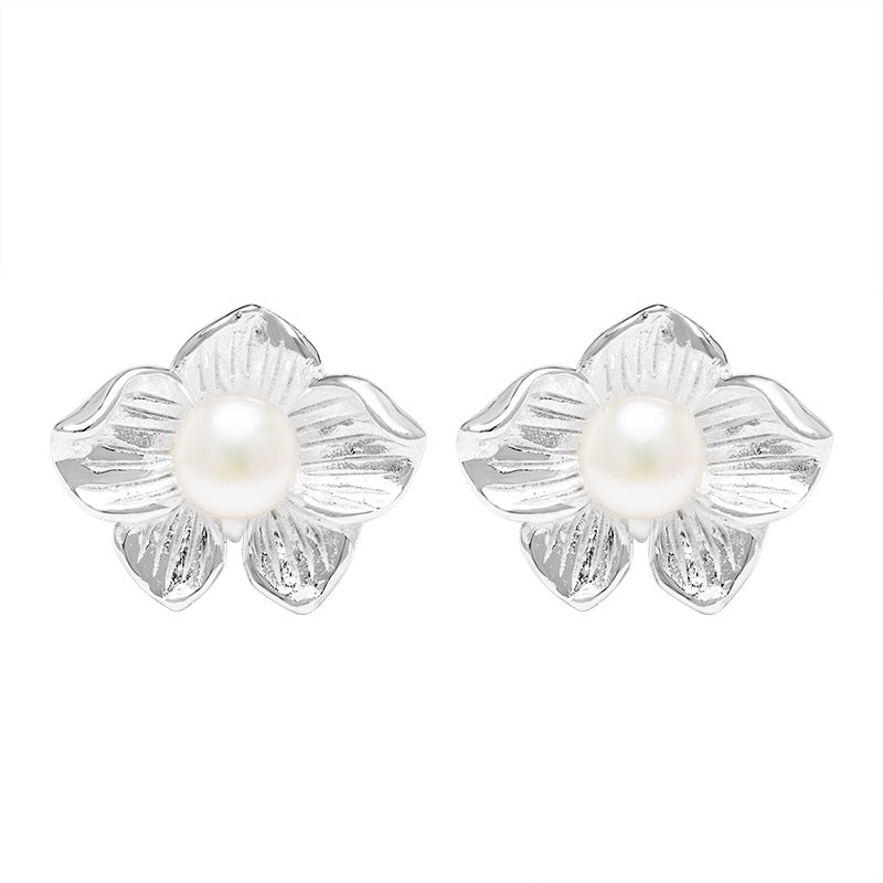 Petal Pearl Stud Earrings for Soft Goddess Serenity