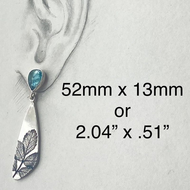 Blue Gemstone Leaf Engraved Long Earrings Nature Inspired Design
