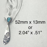 Blue Gemstone Leaf Engraved Long Earrings Nature Inspired Design
