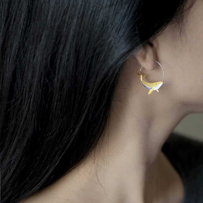 Golden Whale Hoop Earrings for Ocean Spirit