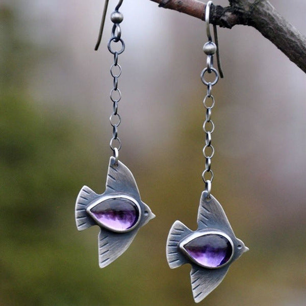 Vintage Dragonfly Earrings with Blue Gemstone Bohemian Design