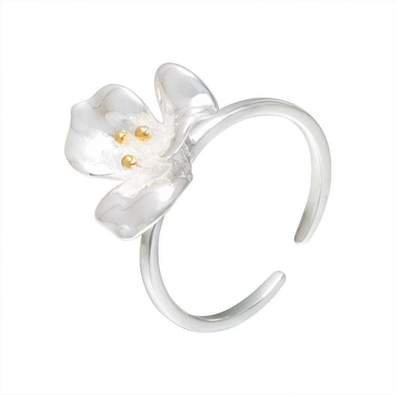 Silver Petal Ring with Golden Stamens for Gentle Energy