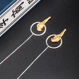 Golden Bird Threader Earrings – Silver Hoop Charm