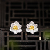 Crystal Daffodil Flower Stud Earrings for Renewal Energy