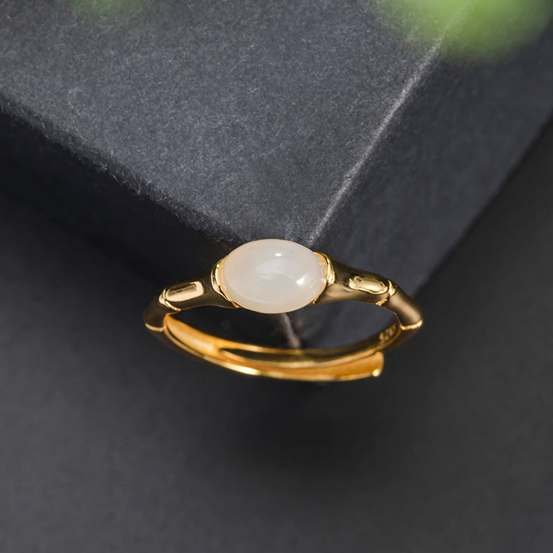 Golden Bamboo Moonstone Ring for Inner Calm & Clarity