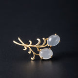 Golden Branch Brooch with Moonstone Energy Drops